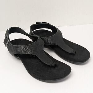 Vionic Terra Toe Post Sandals, Black Leather, Women's 6
